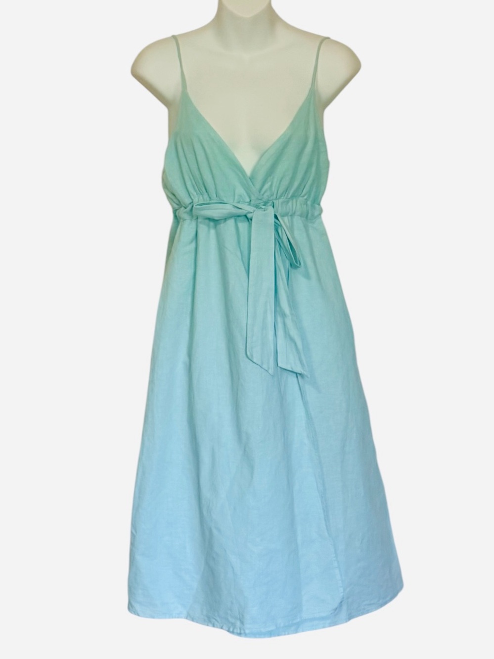 Splendid Light Aqua Spaghetti Strap Tie-Waist Linen Blend Sundress Size Small